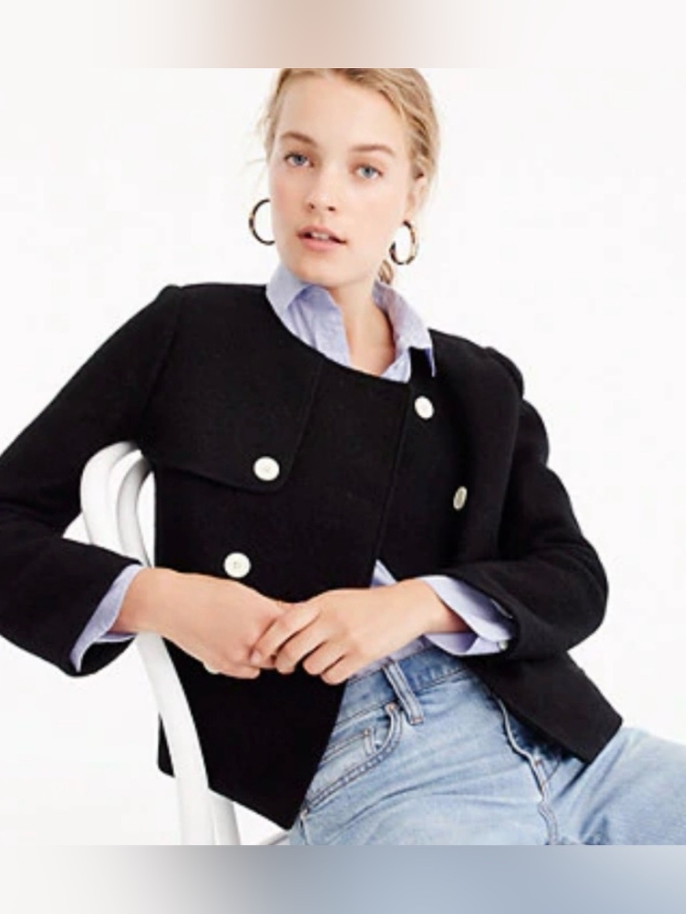 J Crew Womens Black Boiled Wool Military Style Pea Coat Size S Jacket Classic